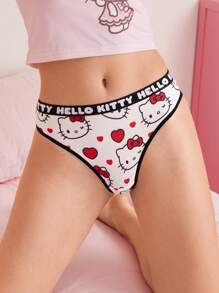 HELLO KITTY AND FRIENDS | SHEIN Quần lót lọt khe in chữ và hình mèo hoạt hình dễ thương thoải mái cho nữ - Đen và trắng - Xem 8