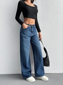 EURMUSE Women'sCasual Simplistic Button Fly Denim Jeans For Everyday Wear - Medium Wash - View 4
