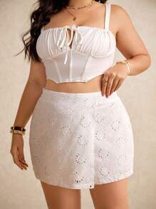 Elaquor 大码休闲刺绣度假短裙短裤 - 白色 - 查看 6
