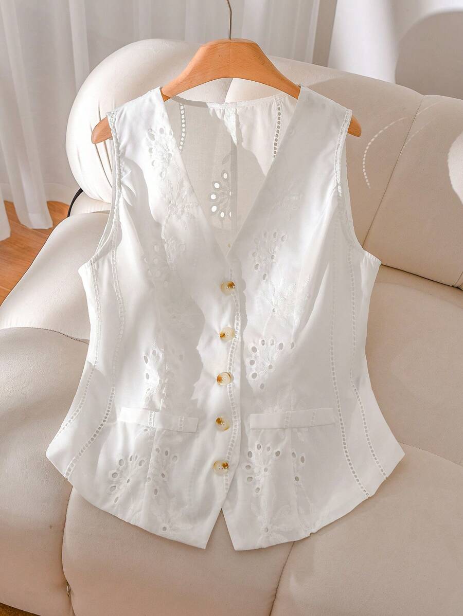 CosyJoli 大码休闲纯色镂空刺绣西装背心，适合秋冬女士毕业、返校、教师服装