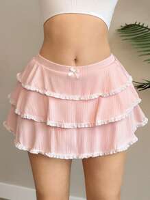 EgrlEra 女士性感蕾丝边薄纱荷叶边半身裙