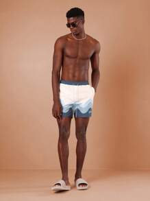 SUMWON 波浪印花尼龙泳裤 - 藍色 - 查看 2