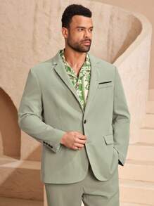 EASEVO Plus Size Men's Woven Long Sleeve Blazer
