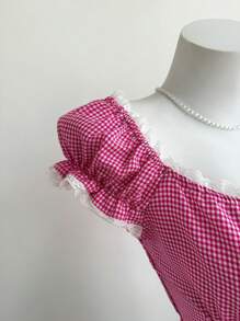 Elamini Áo sơ mi cổ vuông rút dây eo bằng vải chiffon tối giản giản dị dành cho nữ, phong cách kỳ nghỉ - Nhiều màu - Xem 3