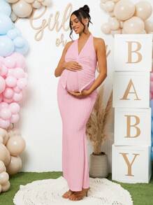 Loomaby 2pcs Maternity Gender Reveal Dress Set For Baby Shower Party - Pink - View 7