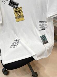 SHEIN Leap Crew 青少年男孩休闲短袖 T 恤，运动街头装朋克摇滚学院风，适合日常穿着、派对、音乐节，适合春夏季节