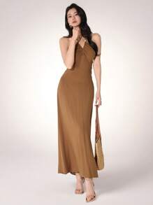 Heiryn Casual Beach Maxi Halter Dress For Women - Brown - View 4