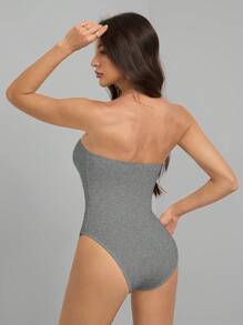 SHEIN Tall Women's Casual Grey Strapless Bodysuit: Sleeveless And Backless Design For Effortless Style - Grey - View 2