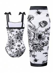 1件少女随机印花连体泳衣