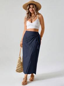 Freevana Váy midi dài vừa phải có khoen chữ O trang trí cho nữ cỡ lớn, phong cách phương Tây Boho Bohemian thập niên 90, mùa hè, kín đáo, vừa vặn với Ibiza, váy dự tiệc mùa xuân Old Money - Màu xanh hải quân - Xem 5