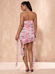 SHEIN BAE Plus Size Women Elegant Floral Ruffle Hem Bandeau Dress/Summer Holiday Vacation Dress/Music Festival/Vacation Outfits Women/Summer/Summer Clothes /Women Summer Clothes