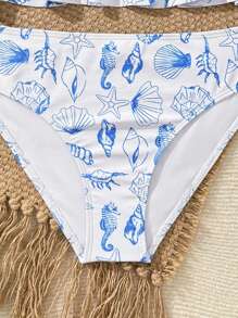 少女细肩带海星印花比基尼泳装套装