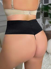 Bottoms de ropa interior moldeadora de unicolor y estilo sencillo y de moda, adecuado para el verano en tallas grandes - Negro - Ver 2