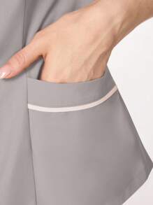 TaskEZ Contrast Color Block Short Sleeve Pants Scrub Uniform Set,Women Tops Summer Work Clothes Women Set Scrub Sets For Women Professional Clothes Women Sets Casual Sets For Women - Light Grey - View 8