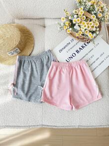 2pcs/Set Babygirl Cute Knitted Bow Decor Shorts, Versatile For Summer - Multicolor - View 2