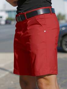 Manfinity Mode Men's Solid Color Simple Slim Fit Stylish Casual Shorts - Red - View 3