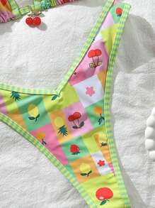 Swim Mod Women's Summer Beach Fruit Print Halter Tie Sexy Bikini Set - Multicolor - View 3