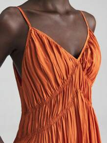 Ontre 2025 Women's Vacation Solid Color Ruffle Hem Sleeveless Dress, Bohemian Style, Suitable For Ibiza Island, Vacation, Festival, Orange