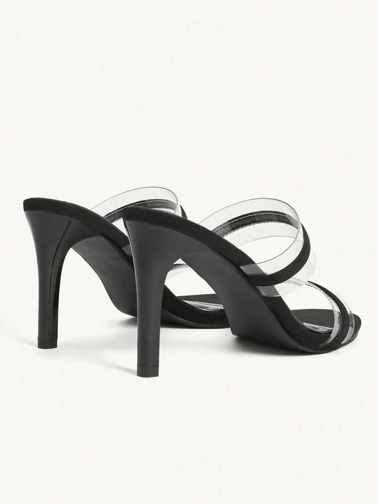 CUCCOO CHICEST Women's Summer Elegant Simple Black PVC Strappy Pointed Toe High Heel Sandals, Chic Stylish High Heels For Vacations