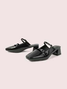 CUCCOO DOLLMOD Square Toe Thick Heels Fashion Minimalist Ladies' High Heels, Sweet Vintage College Style For Summer Vacation Outfit - Black - View 9