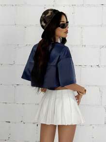 StreetHx 女式休闲宽松数字印花 V 领短袖 T 恤上衣，春夏 - 藏蓝色 - 查看 2