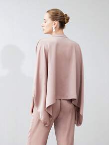 Aveloria Modichic Women's 2 Pieces Set High-Quality Satin Stand Collar Cape Design Shirt With Loose Straight Leg Pants,Shades Of Brown,Autumn,Chic,Lounge Fashion Suit - Khaki - View 7