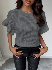 SHEIN Unity Chaleco de punto con volantes y color liso informal y sencillo - Gris - Ver 4