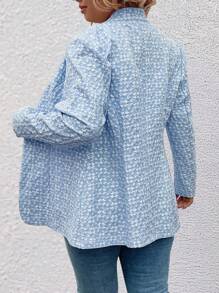 SHEIN LUNE 大码提花中长款修身薄款西装外套，适合毕业季、返校季、教师节等场合，秋季女装 - 藍色 - 查看 2