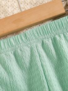 SHEIN 2pcs/Set Young Girls Fashion Solid Color Crew Neck Short Sleeve T-Shirt Paired With Elastic Waist Flared Leg Pants, Spring/Summer Set - Green - View 3