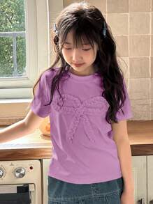 DAZY Tween Girl Crew Neck Knit Short Sleeve T-Shirt, For Fall,Back To School Clothes - Purple - View 5