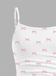 SHEIN Girlism 迷你蝴蝶结芭蕾舞者风格背心，适合青少年女孩的合身休闲运动背心 - 彩色 - 查看 4