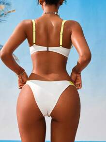 SHEIN Swim Women's Refreshing Sweet Ruffled Trim Bikini Set - Yellow - View 2