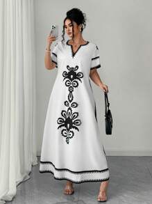 Elenzga Plus Size Women Loose Short Sleeve Printed Casual Vacation Dress