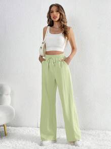 SHEIN Tall Damen Einfarbige Gerades Bein Lässig Hose Mit Kordel Tasche