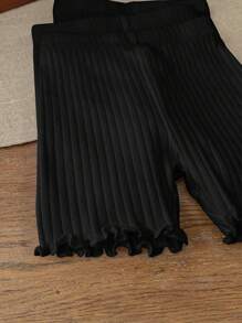 SHEIN Leap Crew 3pcs Set Young Girl Solid Color Fitted Casual Leggings - Black - View 5