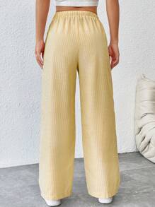 SHEIN PETITE Pantalones rectos de talle con cinturón de mujer a rayas