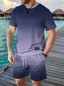 Manfinity Homme Zestaw męski plus size z krótkim rękawem i nadrukiem literowym składający się z koszulki i spodenek