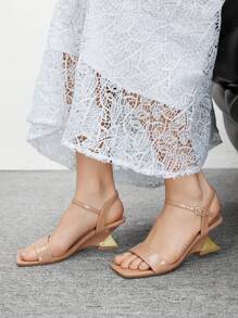 CUCCOO BIZCHIC Apricot Patent Leather Wedge Platform Open Toe Slide Sandals With Strap Design - Apricot - View 3