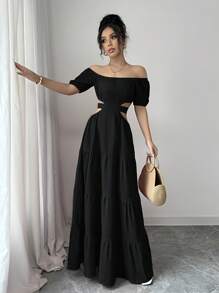 Rafferiza 休闲 - 度假休闲露肩蝴蝶结背心连衣裙 - 黑色 - 查看 5