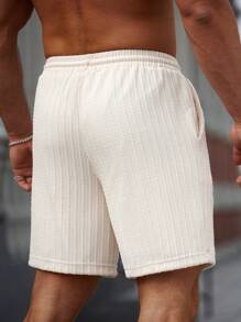 Manfinity RSRT Manfinity Nomadique Men Drawstring Waist Slant Pocket Shorts Baggy Board Linen Cool Plain Khaki Vacation Boho - Apricot - View 2