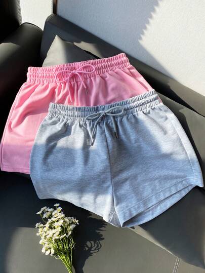 2 piezas Pantalones cortos casuales para mujer, aptos para primavera y verano