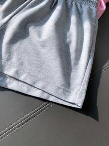 SHEIN 2 chiếc quần short thường ngày cho nữ mặc ở nhà và ngoài trời, thích hợp cho mùa xuân/hè - Nhiều màu - Xem 5