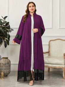 Al Najma Abito casual ampio a maniche lunghe con paillettes e patchwork, di taglia grande, adatto per la primavera/autunno, abaya modesta