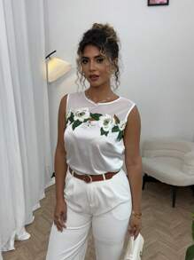 Flirla Plus Size Women's Bestselling Embossed Floral Print Shirt - Multicolor - View 4