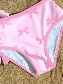 年轻女孩泳衣套装，可爱比基尼套装，运动分体泳衣 - 淺粉色 - 查看 3