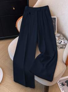 Franclia Plus Size Casual Solid Color High Waist Wide Leg Slim Fit Suit Pants Graduation, Back To School, Teacher For Women Winter Fall Autumn - Royal Blue - View 1