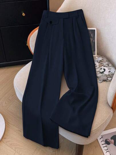 Franclia 大码休闲纯色高腰直腿修身西装裤