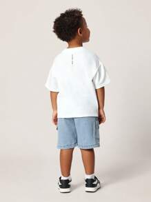 SUMWON 休闲儿童基本款 T 恤基本款夏季圆领运动棉混纺透气休闲上衣学校日常穿着休闲舒适 - 白色 - 查看 2