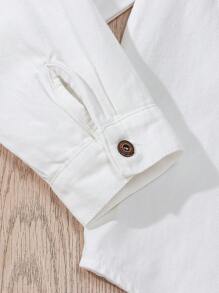 SHEIN 青少年男孩休闲日常正面纽扣贴袋长袖牛仔衬衫 - 白色 - 查看 4