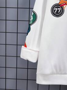 SHEIN Tween Boys' Casual Letter Print Round Neck Sweatshirt And Solid Color Thermal Lined Jogger Pants 2 Pieces Set, Thickened